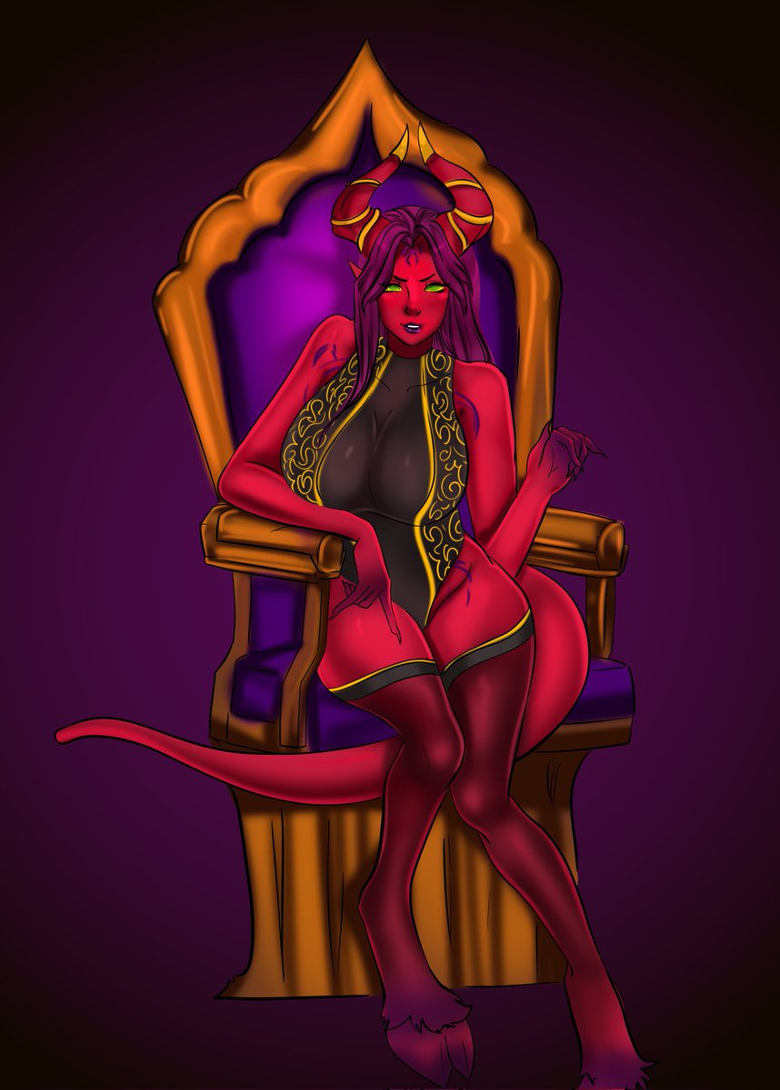 🔥Bow before the Queen of                          Temptation 🔥

Her throne isn't just for sitting—it's for ruling the damned in style.

Done for <a href="/Skie4589/">Book Kobold</a> 🌹💕

#DemonQueen #OCArt #FantasyArt #ThroneVibes #DarkAesthetic #SuccubusVibes #HornedBeauty