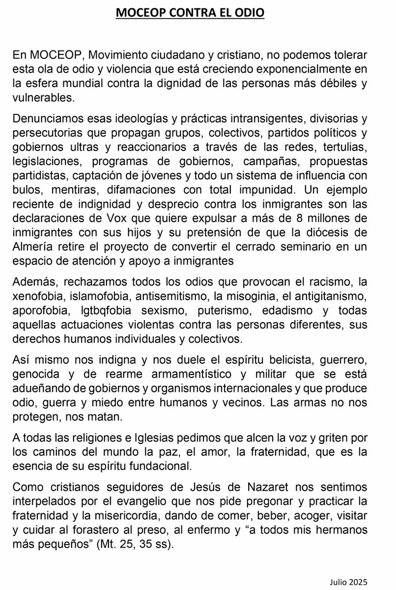 EntreBorromeos's tweet image. Y seguimos reflexionando, acertadamente, sobre el estado de violencia y racismo que algunos alientan... Nos sumamos al Moceop...
