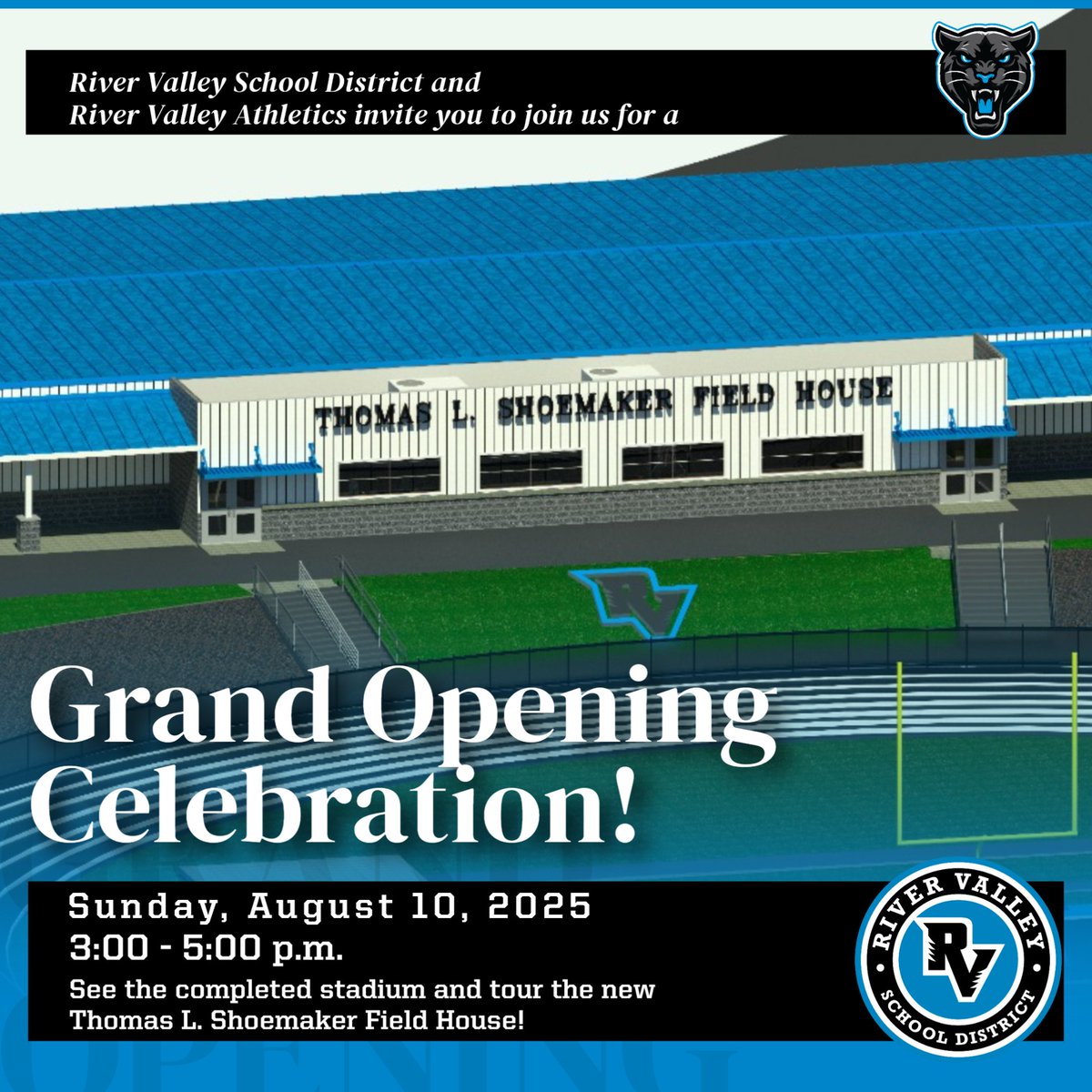 Join us for the Grand Opening of the Thomas L. Shoemaker Field House!

📅 August 10, 2025
🕒 3:00–5:00 PM