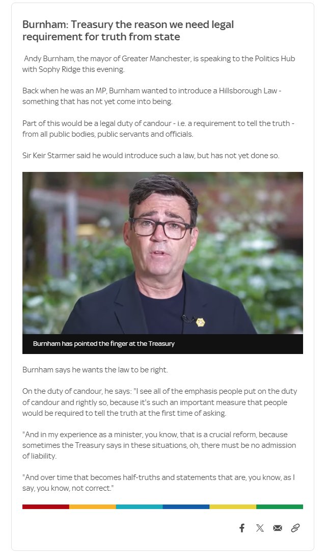 TimJ_B's tweet image. Andy Burnham points the finger at the Treasury for a need for the state to tell the truth in scenarios like Hillsborough when talking to @SophyRidgeSky @SkyPoliticsHub