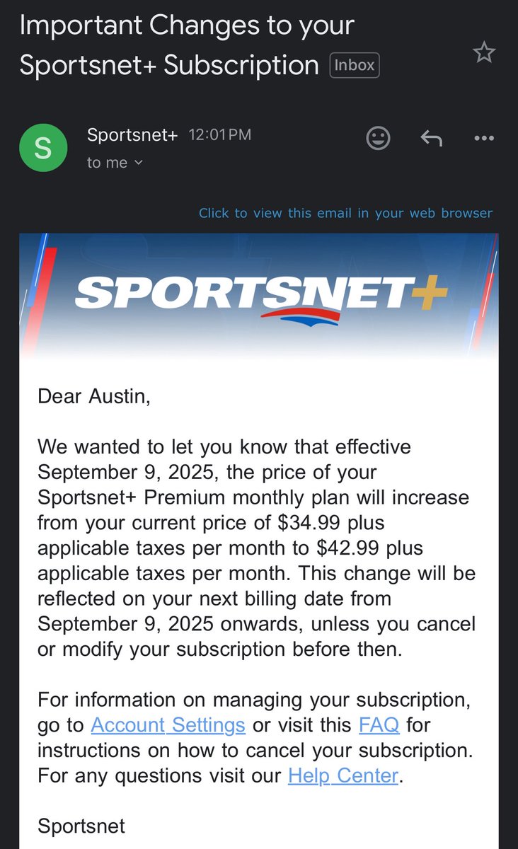 Hey <a href="/Sportsnet/">Sportsnet</a> <a href="/Rogers/">Rogers</a> if you ever wanted to know why people stream sports illegally, raising your prices on a service that barely functions and is barely stable at 720p in 2025 might be something to think about. What an absolute joke. I’ll be sailing the high seas this season ✌️