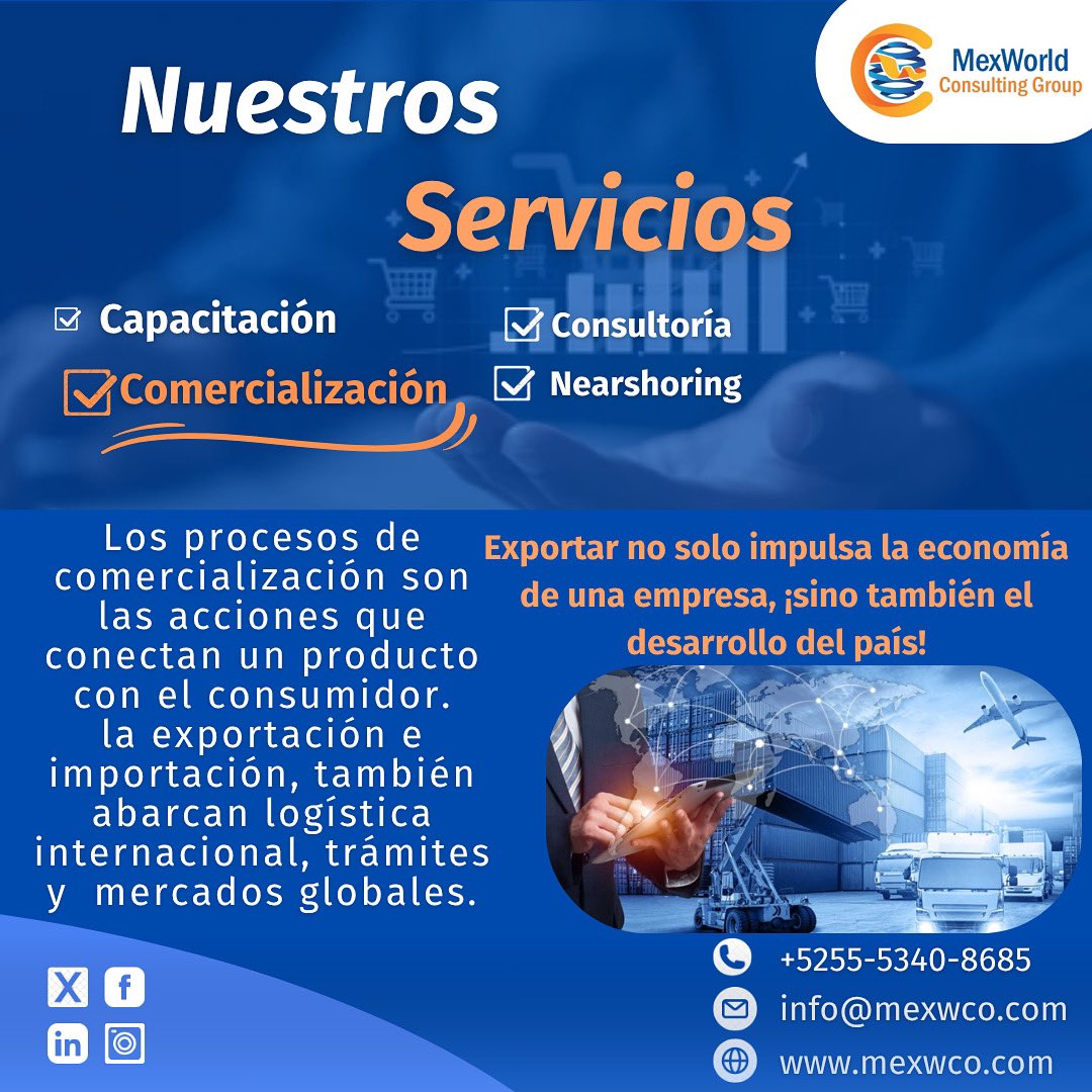 🌍📦 ¿Sabías que la comercialización no solo es vender, sino todo un proceso que incluye desde estudiar el mercado hasta exportar productos al mundo?
Conectamos ideas con personas… ¡y países con oportunidades!
#Comercialización #Exportación #Importación #NegociosGlobales