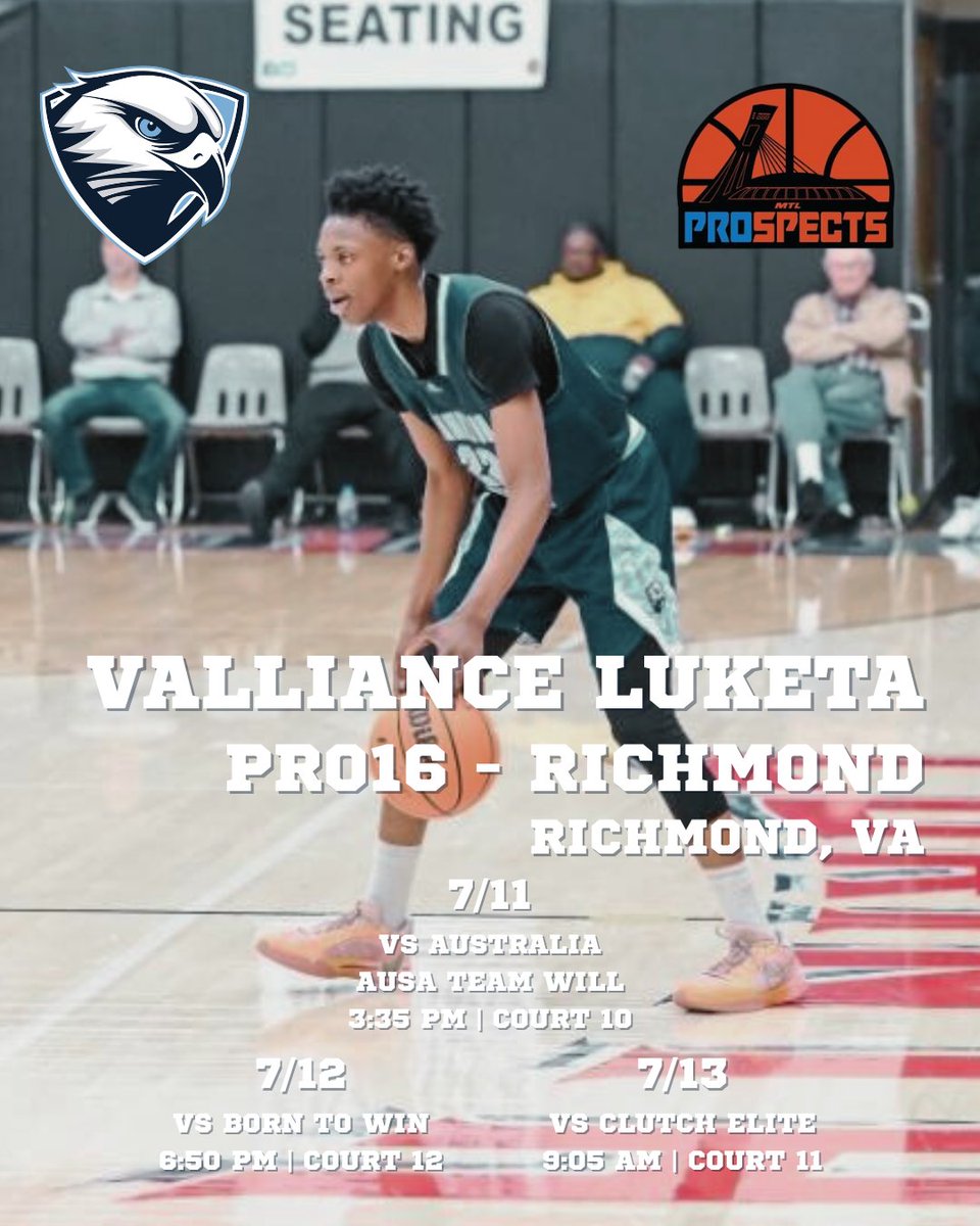 Coaches!

'27 Valliance Luketa will be in Richmond, Va this weekend with Montreal Prospects at the PRO16 Richmond event.

"V" is a 6'1" Guard out of Montreal, Canada who has been lighting up the PRO16 Circuit this summer.

The phones are blowing up about him so don't miss out.