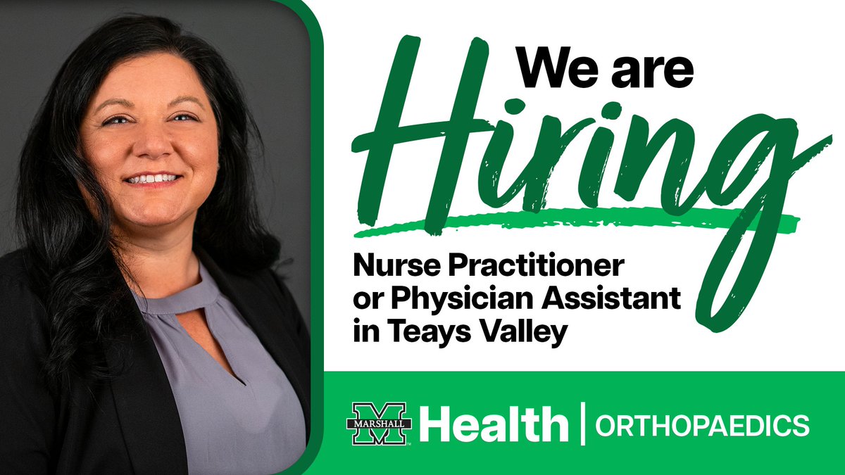 Join our team at Marshall Orthopaedics – Teays Valley! 💚🏥

We’re hiring a Nurse Practitioner or Physician Assistant to support our Sports Medicine team and provide top-tier, patient-centered care. 🏃‍♂️✨

📲 Apply today: bit.ly/4ldQHdi

#MarshallOrthopaedics