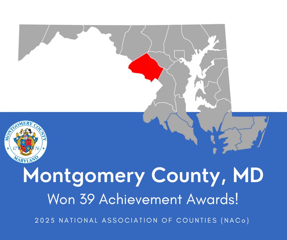 WORK4MCG's tweet image. We are thrilled to share that #MontgomeryCountyMD won 39 awards 🏆 for exceptional programs and services in the 2025 National Association of Counties (NACo) Achievement Awards!🎖️🌟
More information: www2.montgomerycountymd.gov/mcgportalapps/…
Join our award-winning team at work4mcg.com!