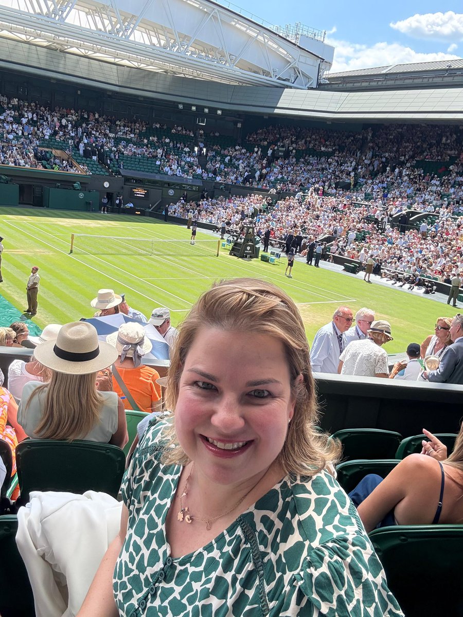 MandyWiener's tweet photo. As a kid I spent hours on the tennis court practicing and hitting balls against a wall. 

I used to dress up like Andre Agassi in colorful ski pants with spikey hair. I was convinced I would play on Wimbledon Center Court one day. 

Well, it never happened. 

But today I got close! 

Center Court at the All England Lawn Tennis Club to watch the women’s semi-finals. 

Great to share it with my brother who drilled me on the court when I was a kid and cultivated my competitive spirit and work ethic. 

Childhood bucket list item ticked off. I still think I’m going to be a Grand Slam champion one day.