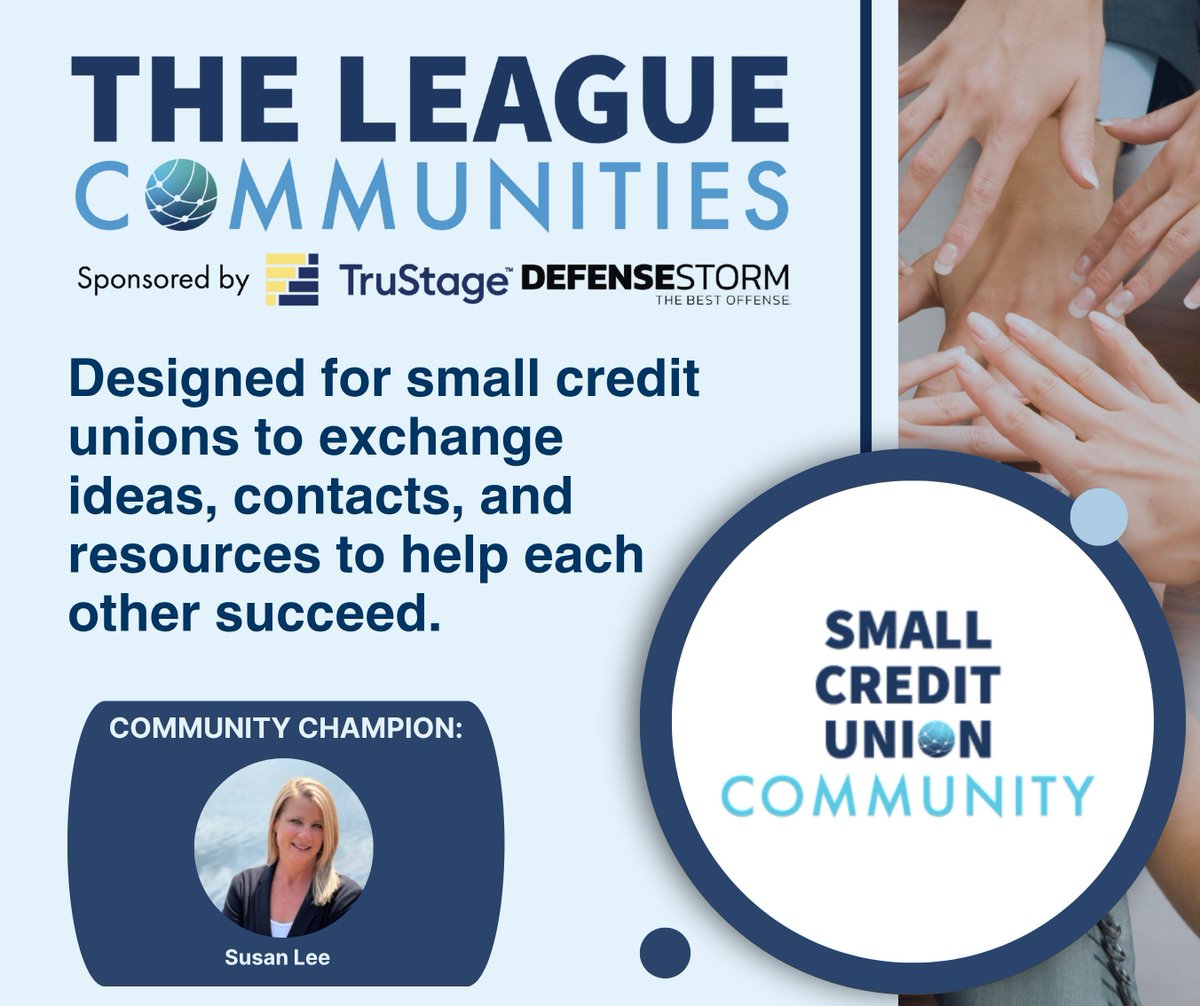 theleagueofcus's tweet image. Community Spotlight: Small Credit Union
Big impact. Small teams. The Small CU Community is a space to share, connect & grow—led by champion Susan Lee.
Join peers, access resources & get expert insights.
👉 theleaguecommunities.com