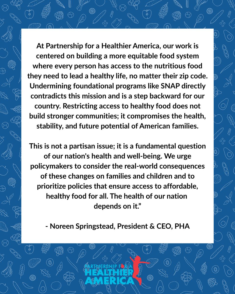 PHAnews's tweet image. “The recent passage of the Big Beautiful Bill—and its damaging changes to the Supplemental Nutrition Assistance Program (SNAP)—erects new and harmful barriers for tens of millions of families struggling to put healthy meals on the table...&quot;