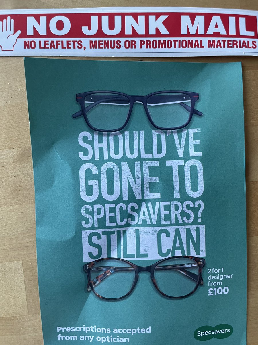 Despite a sticker like this on my mailbox I still received this leaflet! Looks like <a href="/Specsavers/">Specsavers</a> should take their own advice!