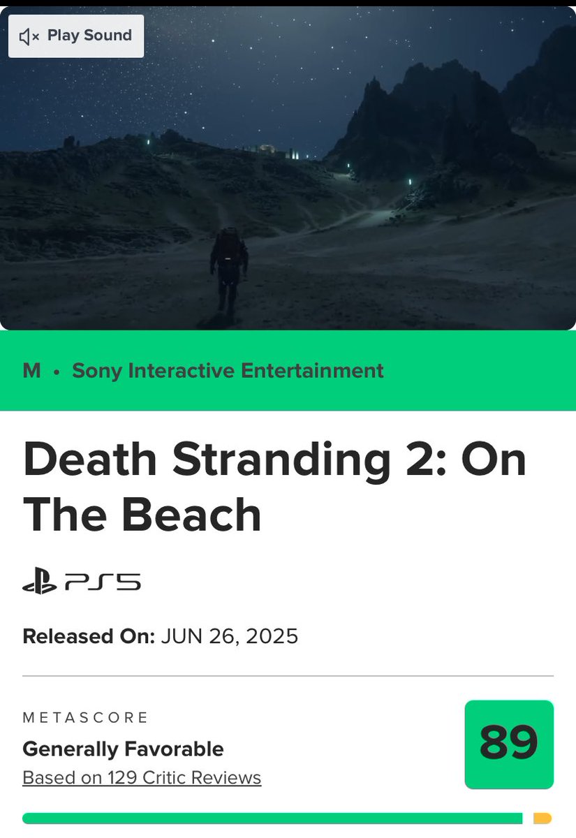 ⬇️ BAJA: #DeathStranding2 pierde el “must play” en Metacritic, bajando al 89 su promedio tras los análisis de medios que no tuvieron código.

Si eres una persona normal tu vida seguirá y tendrás la misma percepción del juego que ayer… Si metacritic es tu religión, estás jodido.