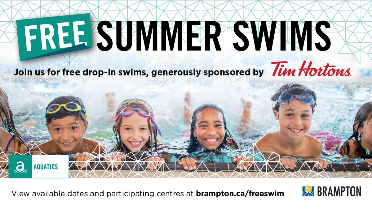 City of Brampton (@citybrampton) on Twitter photo Cool off this summer with FREE drop-in swims! ๐โโ๏ธ๐โฏ
Thanks to <a href="/TimHortons/">Tim Hortons</a>, enjoy swimming at select #Brampton recreation centres until August 31. Registration is recommended. For locations and details, visit ๐: brampton.ca/freeswim Cool off this summer with FREE drop-in swims! ๐โโ๏ธ๐โฏ
Thanks to <a href="/TimHortons/">Tim Hortons</a>, enjoy swimming at select #Brampton recreation centres until August 31. Registration is recommended. For locations and details, visit ๐: brampton.ca/freeswim