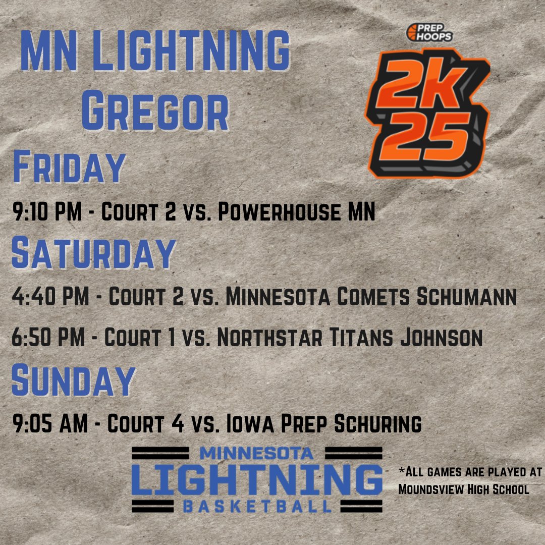 16u-Gregor Prep Hoops 2k25 Schedule for this weekend