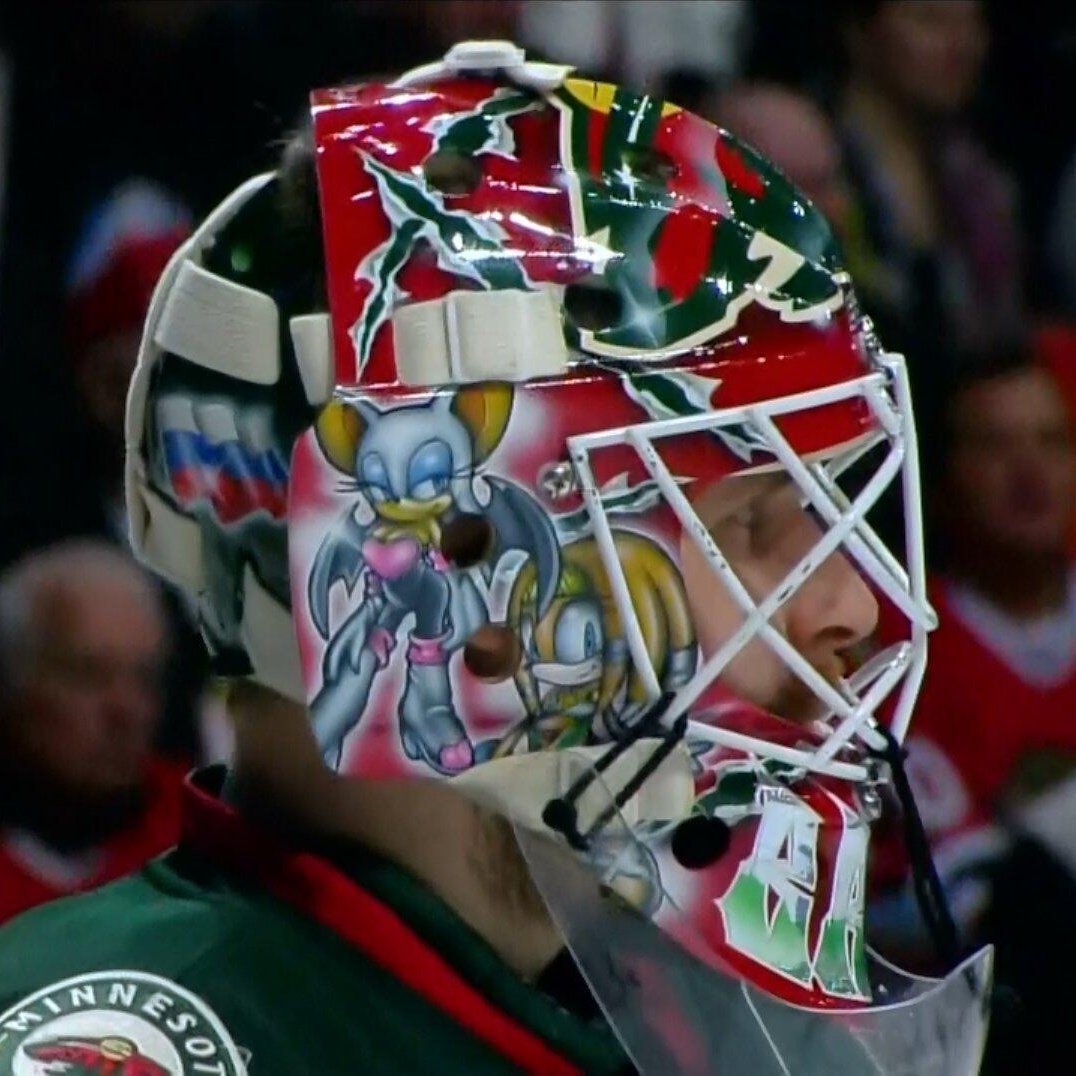 When Ilya Bryzgalov played for the Minnesota Wild he wore a mask featuring Shadow, Rouge, and for some reason, Tikal the Echidna