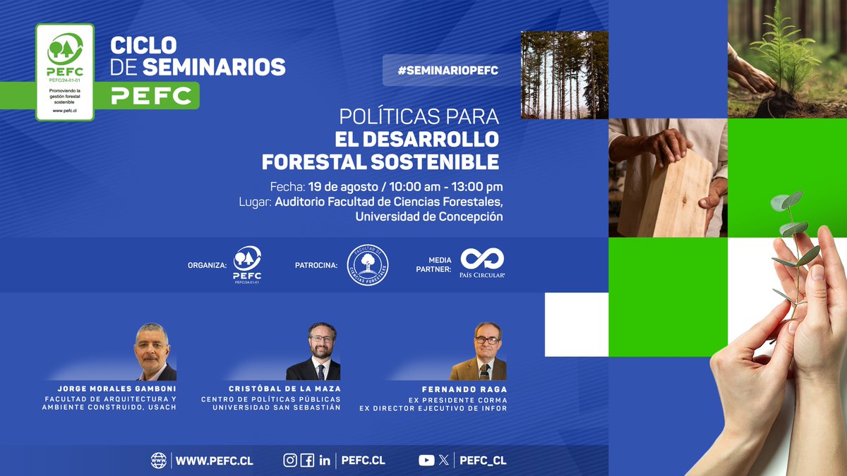 El próximo 19 de agosto, en la Universidad de Concepción, se realizará el 2do seminario <a href="/PEFC_cl/">PEFC Chile</a>  con el título “Políticas para el desarrollo forestal sostenible”.
pefc.cl/noticias/2do-s…