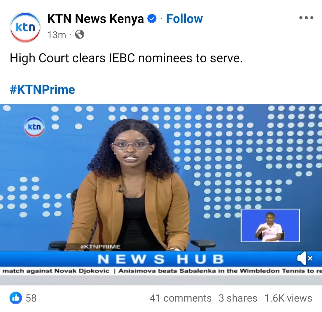 For the first time, Gideon Moi-owned Standard Group got it RIGHT and NTV continued with its DISINFORMATION and MISINFORMATION. IEBC Commissioners were rightfully nominated. It is only a new gazette notice needed. It will be done by morning. NTV has since deleted.