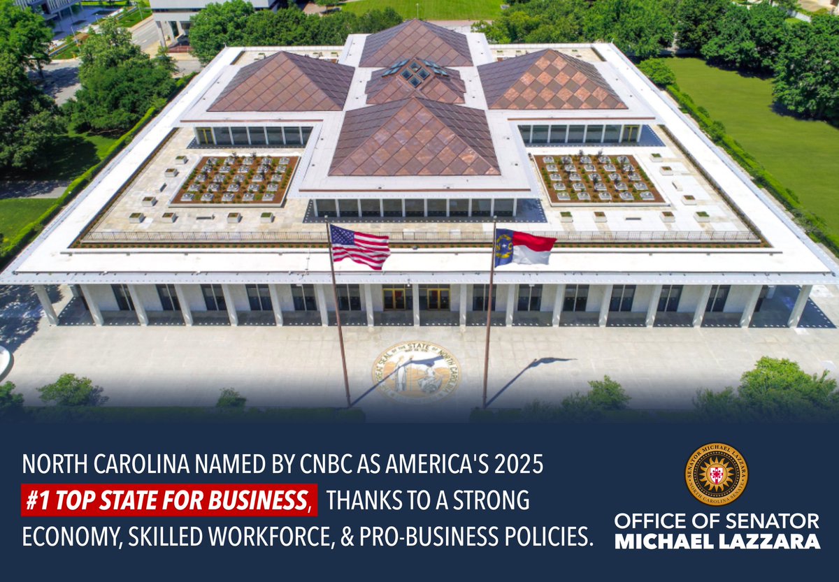 For the third time in the last four years, North Carolina is the #1 State for Business — thanks to the strong, conservative leadership in the #NCGA Senate.

We’ve cut taxes, invested in infrastructure, and strengthened workforce training — real results that are delivering more