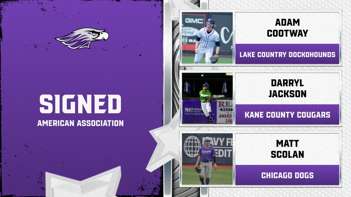 UWWBaseball's tweet image. Congratulations to these former Warhawks for signing professional contracts and continuing their playing careers in the American Association!
Adam Cootway - Lake Country DockHounds
Darryl Jackson - Kane County Cougars
Matt Scolan - Chicago Dogs