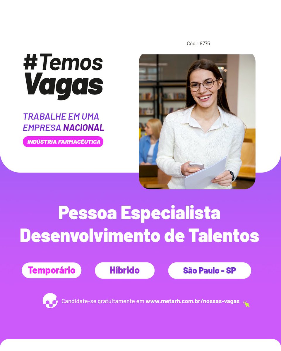 ametarh's tweet image. 📣 Oportunidade em São Paulo – SP! #TemosVagas

Uma empresa nacional referência setor farmacêutico,  está na busca por uma Pessoa Especialista em Desenvolvimento de Talentos para uma posição temporária e em modelo híbrido.

Saiba mais em: x.gd/9IPa6