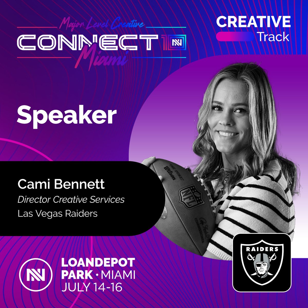 SPEAKER ALERT: 🚨 Cami Bennett

We’re hyped to welcome Cami Bennett, Director of Creative Services at the Las Vegas Raiders! From bold branding to game day magic, Cami brings the heat, and the creative vision behind the Silver &amp; Black.

#MLCConnect #CreativeAthlete