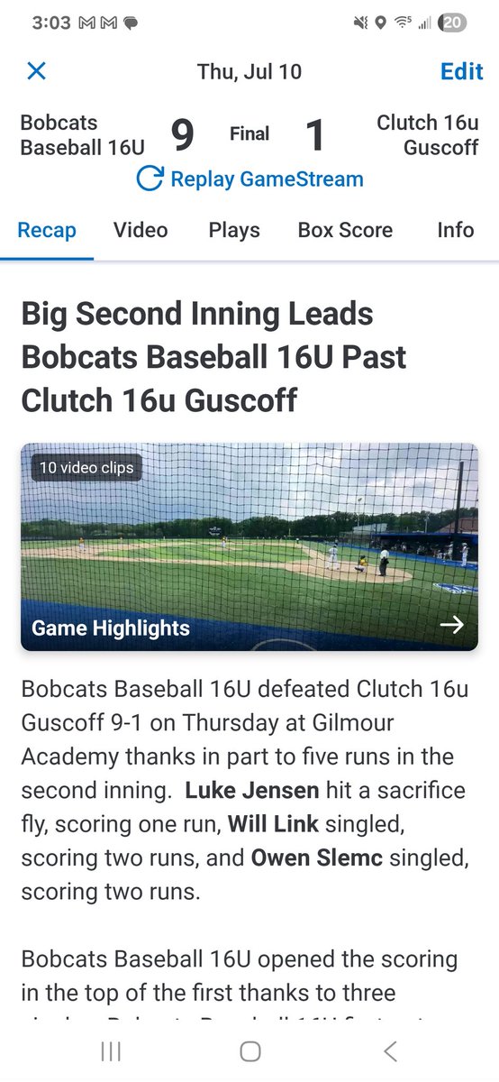 Local <a href="/PBRTournaments/">Prep Baseball Tournaments</a> tourney this weekend for 16u Bobcats..  kicking it off with a solid win!! A gem pitched by Kaden Schuette! 

See ya tomorrow in Massillion at 6..... and at the 12u bask at the lot on Saturday and Sunday!