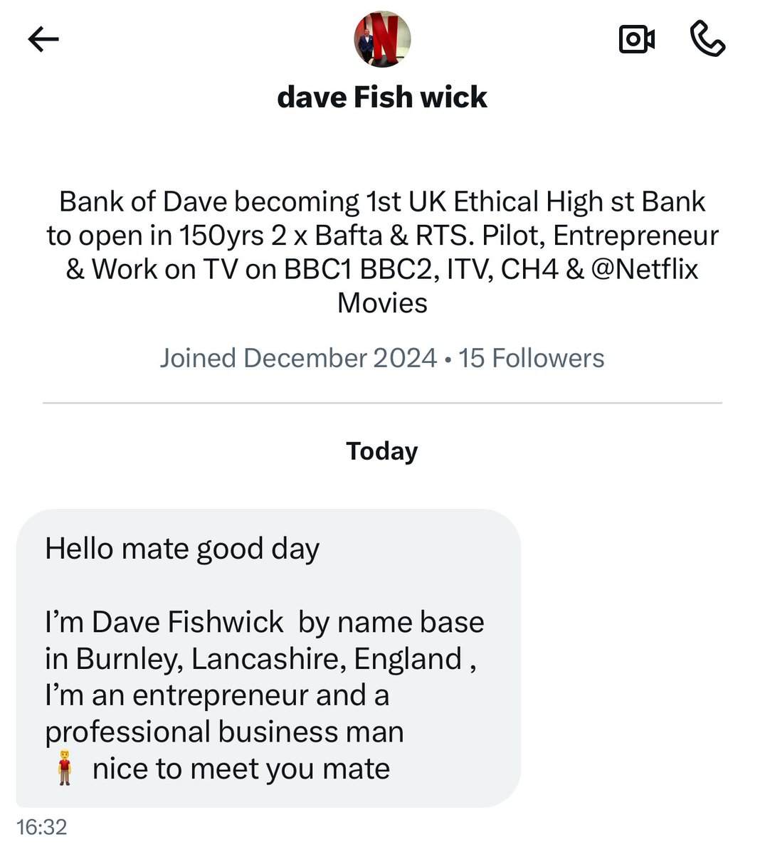 No way has <a href="/FishwickDavid/">Bank on Dave</a> messaged me