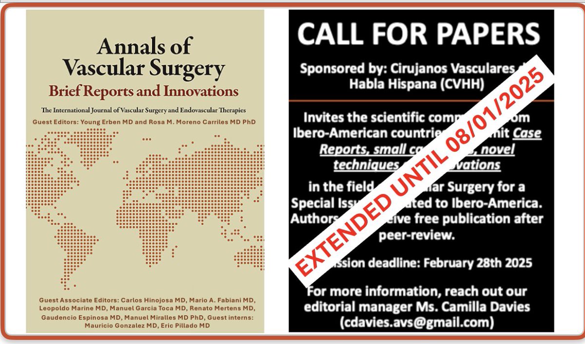 Anímense a mandar sus reportes con publicación gratuita patrocinado por el CVHH! <a href="/CamillaDavies/">Camilla</a> <a href="/avsgjournal/">Annals of Vascular Surgery</a> <a href="/AVSURG/">Annals of Vascular Surgery - Brief Reports</a> <a href="/ErbenYoung/">Young Erben MD FACS</a>