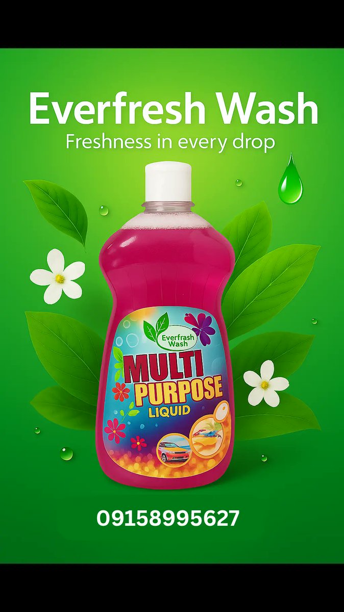 everfreshwash's tweet image. 🌿 Everfresh Wash – Freshness in Every Drop! 🌿
Our Multi-Purpose Liquid is perfect for keeping your home, car, and surroundings sparkling clean and smelling fresh. 🏠🚗✨

#EverfreshWash
#FreshnessInEveryDrop #MultiPurposeUse  #CleaningMadeEasy #SparklingClean
#StayFresh