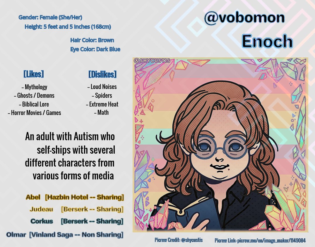 vobomon's tweet image. #promotwt #yumetwt
Welcome to my twitter blog 💕
This blog is a mixed bag of fandoms and content
Stick around and learn some stuff about me 🔥
☆ Name: Enoch
☆ Age: 31
☆ Gender: Female (She/Her)