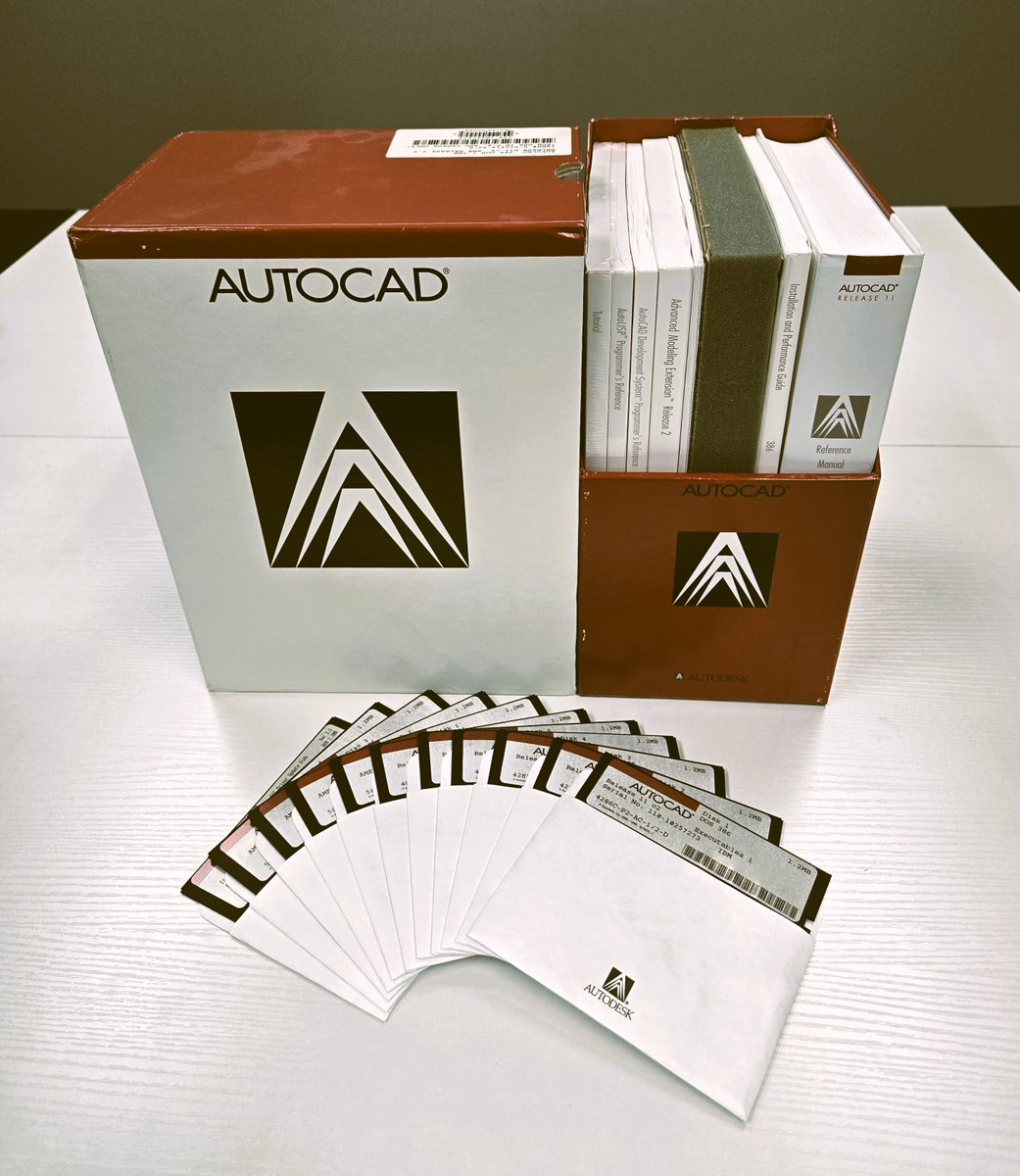 ProSoft_AEC's tweet image. #TBT to a time when AutoCAD arrived in a box like this! Who remembers the multiple discs and hefty manuals?  Any guesses on the weight of this AutoCAD R11 box? Get the answer in our monthly newsletter! Not on the list? Send us a message to subscribe.