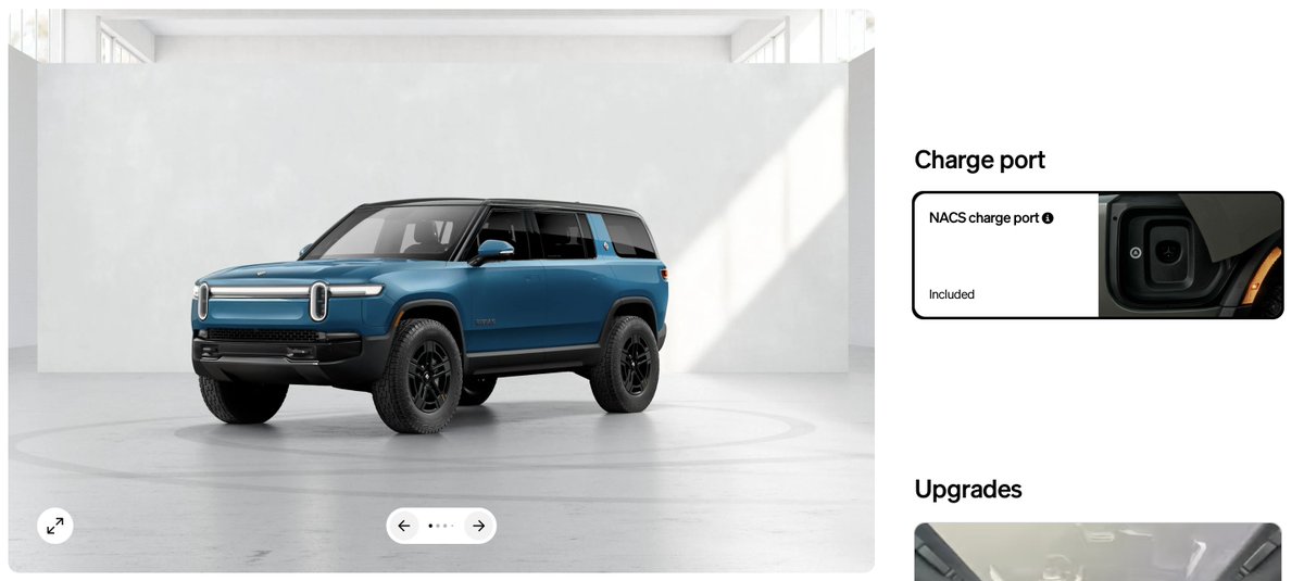 TravisKetchum's tweet image. All new @Rivian custom orders come with NACS standard (aka 2026 model year).
Also if you select any of the dark wheels on a dual-motor large/max it bundles it with the darkout package upgrade.
I find it a bit ironic that darkout showcase uses Limestone. RIP.
