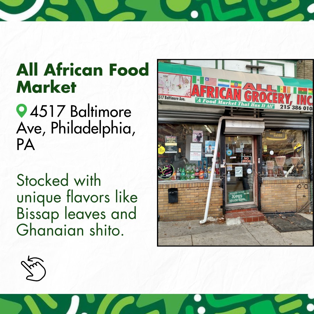 FunTimesMag's tweet photo. Swipe through and bookmark your next shopping spot! 🛒
#PhillyFoodie #AfricanFoodie #WestAfricanCuisine #NigerianFood #GhanaianFood #SheaButterGlow #PhillyEats #Bissap #CatfishPeppersoup #AfricanMarket https://t.co/Y2QzrxGBcu