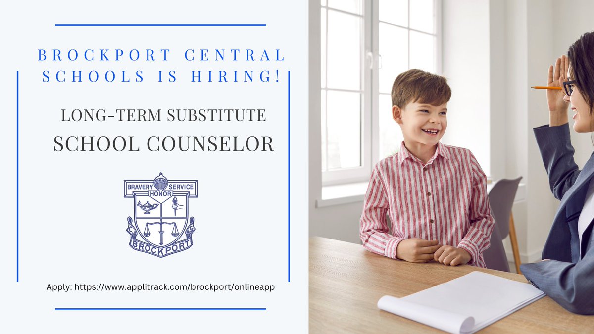 We are hiring a long-term substitute School Counselor. Check out our post and apply today!
Apply: applitrack.com/brockport/onli…