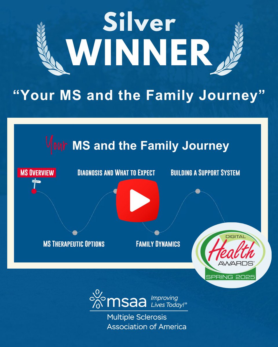 MSassociation's tweet image. We received two awards from the Spring 2025 @DHealthAwards!🏅    

MSAA was awarded a silver for our video, Your MS and the Family Journey, as well as Merit for the Summer/Fall 2024 edition of our magazine, The Motivator!

Check out these resources here! mymsaa.org/news/msaas-edu…