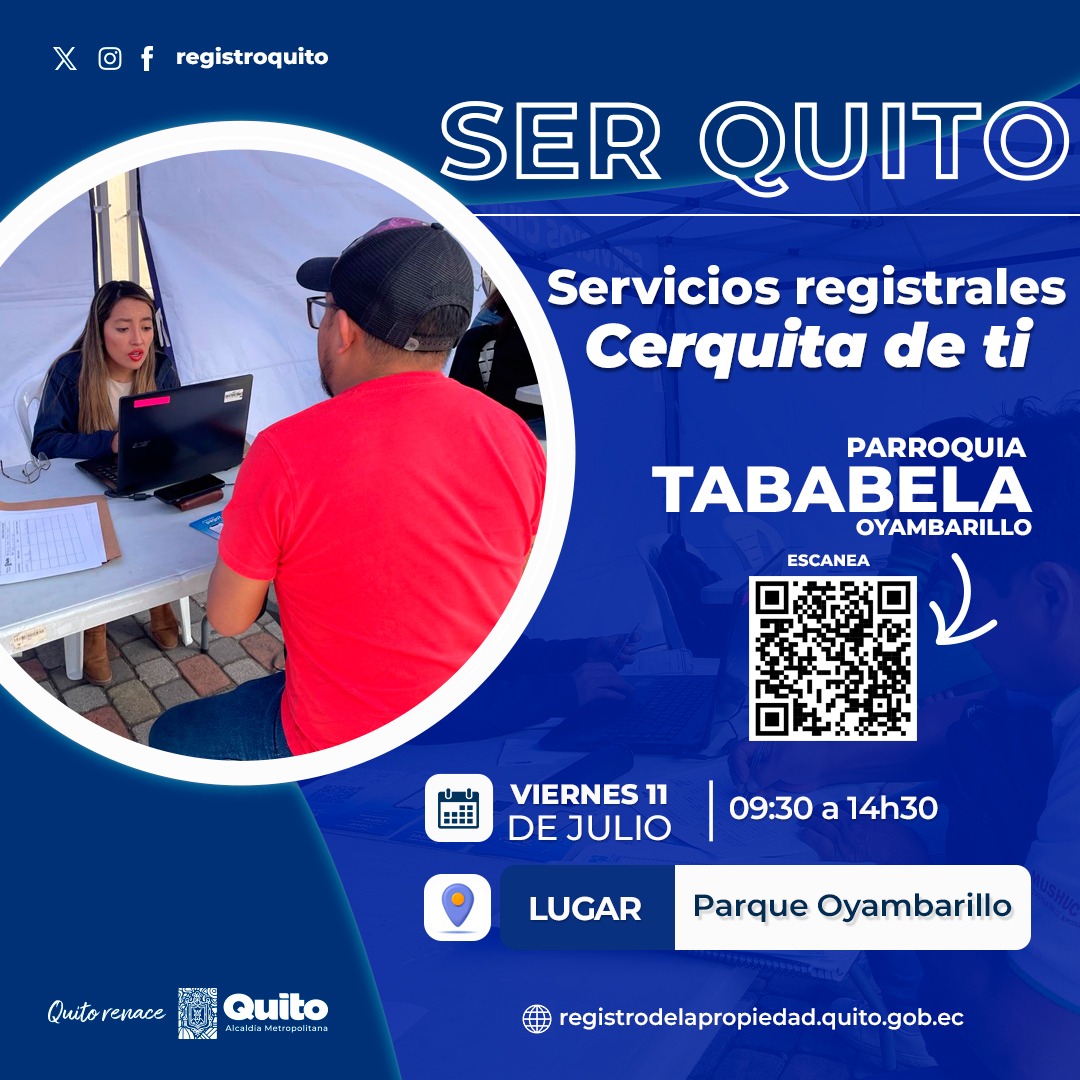 🤝 #CerquitaDeTi | ¡Llegamos a Tababela!

Nuestro equipo estará presente en tu parroquia para ofrecer atención personalizada con servicios y trámites registrales. 📄

Como parte de la estrategia #SerQuito, continuamos desplegando acciones en territorio.

#QuitoRenace