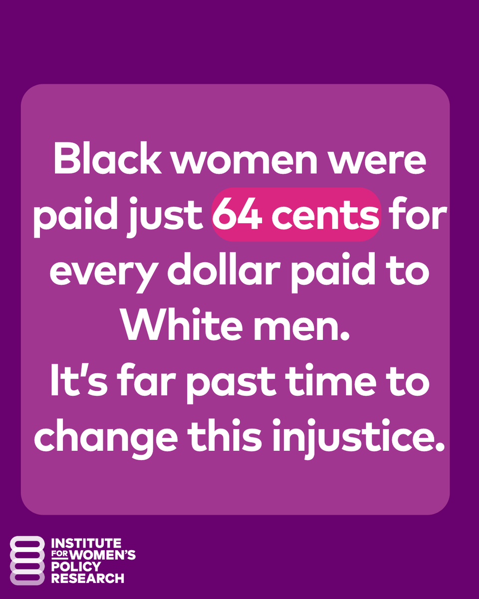 Black women are paid just 64 cents for every dollar paid to white men.  That’s not just a gap—it’s an injustice.  This #BlackWomensEqualPayDay, we’re calling it what it is and demanding action. Pay Black women what they’re owed. iwpr.org/black-womens-e…

By <a href="/IWPResearch/">IWPR</a>