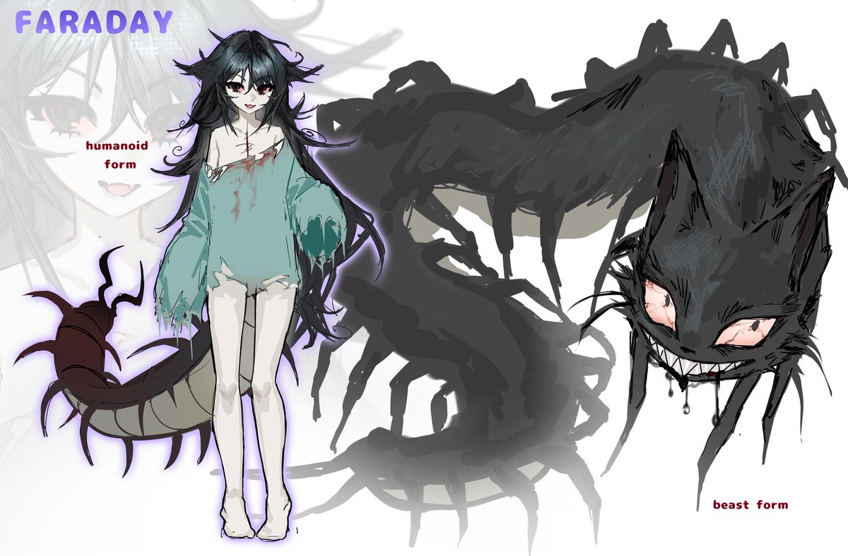my oc faraday, shes a centipede cat and has a humanoid form