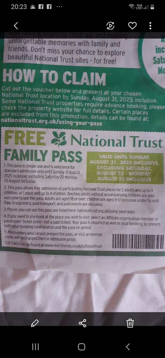 Fiona Israel (@fionaisrael1) on Twitter photo I bought a newspaper today.
I haven't done that in a long time.
The reason being, the National Trust is giving free family day passes over the summer hols.
A day out is fairly expensive so this is a great initiative.
Well done <a href="/nationaltrust/">National Trust</a> I bought a newspaper today.
I haven't done that in a long time.
The reason being, the National Trust is giving free family day passes over the summer hols.
A day out is fairly expensive so this is a great initiative.
Well done <a href="/nationaltrust/">National Trust</a>