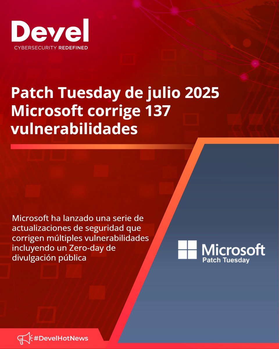 develsecurity's tweet image. #CybersecurityNEWS🔴👨💻👾 Microsoft ha lanzado una serie de actualizaciones de seguridad que corrigen múltiples vulnerabilidades, para ser exactos un total de137 incluyendo un Zero-day
Ver más: bit.ly/3TsZbB4
#HotDevelNews #DevelGroup