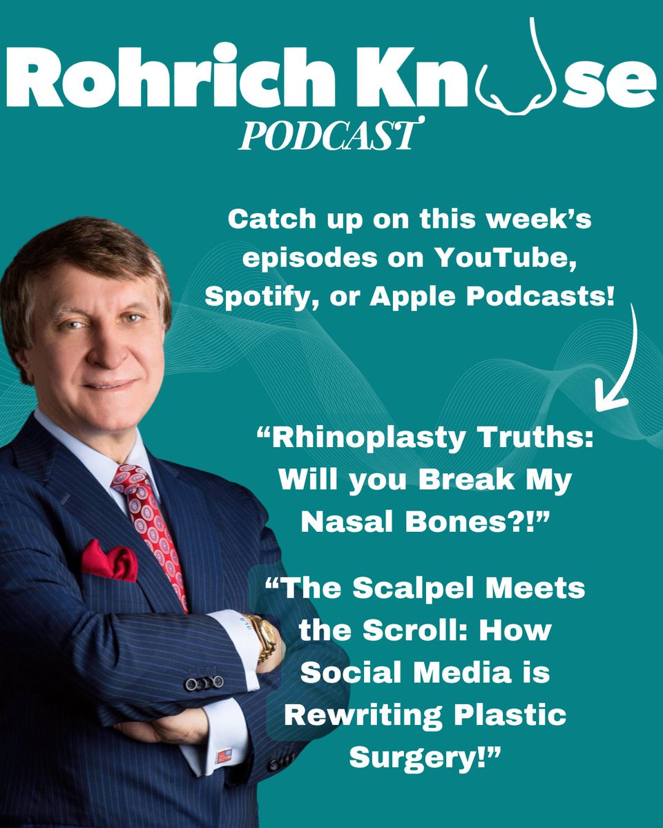 DrRodRohrich's tweet image. Did you miss this week's episodes?! Get caught up now! Tune in on YouTube, Apple Podcasts, or Spotify! #RohrichKnoseBest #RohrichKnosePodcast #PlasticSurgeryPodcast #MakingYouABetterYou