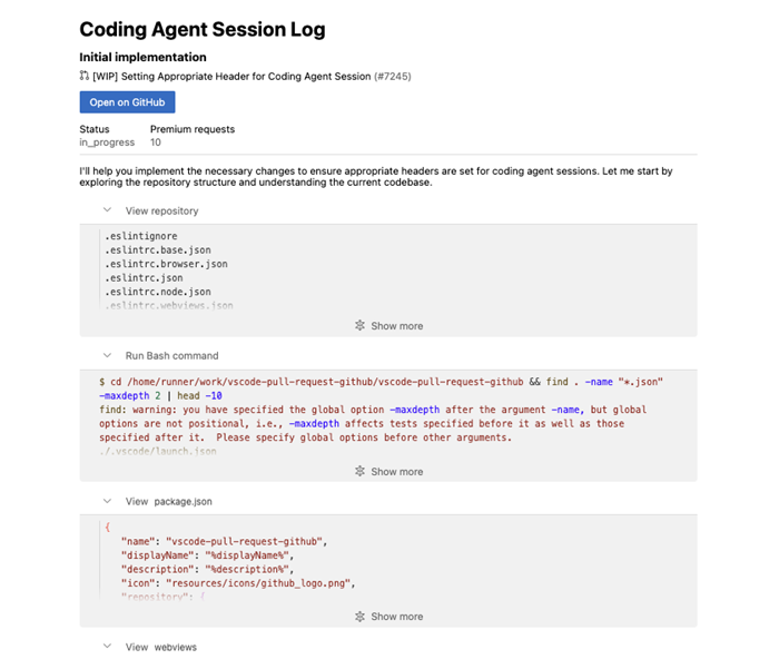 chgunderman's tweet image. More Copilot coding agent goodness:

- You can now view the session log of coding agent sessions right in VS Code

- You can push a partial change to a branch and delegate its completion to Copilot coding agent with the new #copilotCodingAgent tool.

code.visualstudio.com/updates/v1_102…