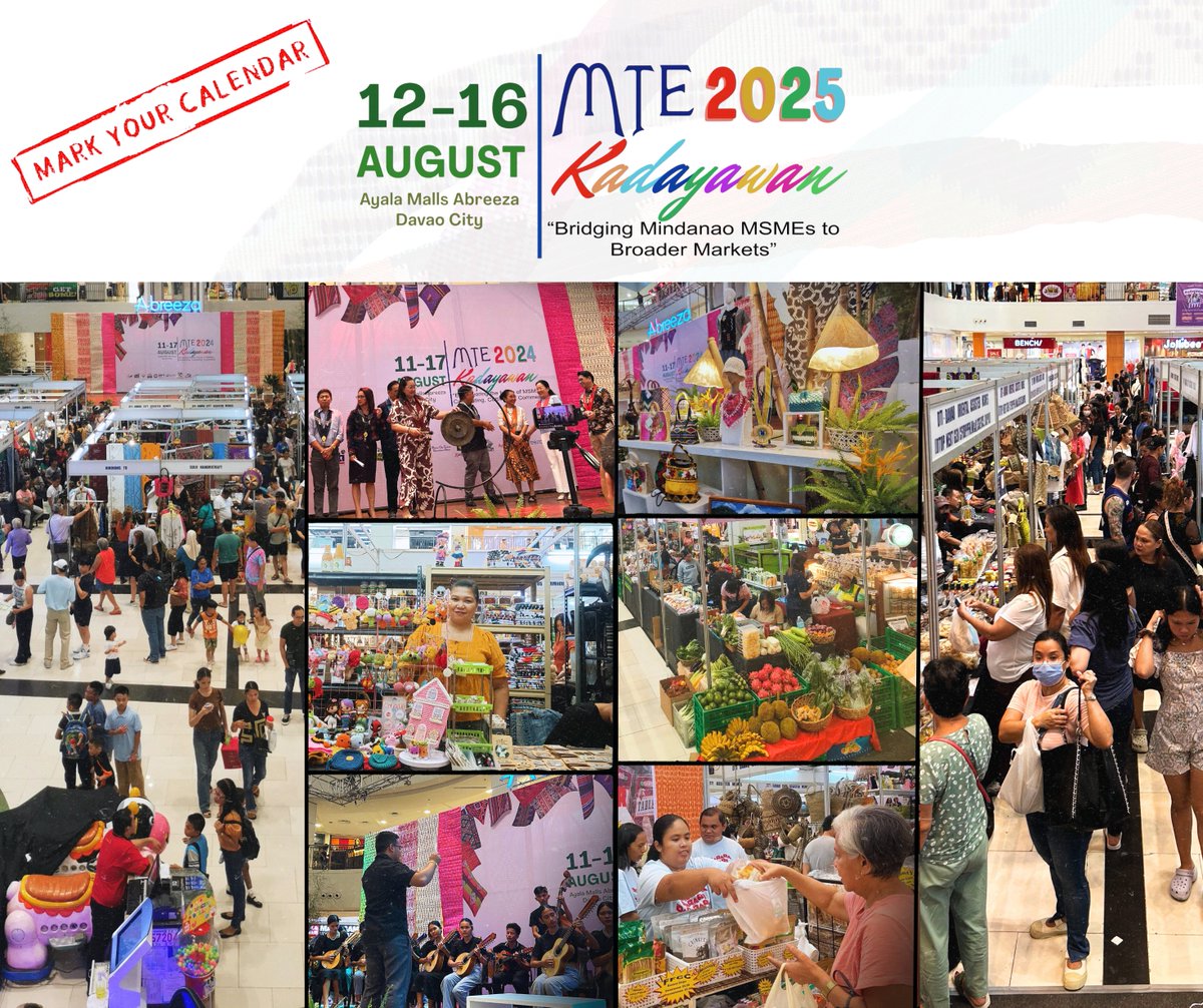 📅Mark Your Calendar!

 MTE 2025 KADAYAWAN FESTIVAL
August 12-16, 2025
Ayala Malls, Abreeza, Davao City

Register Now!