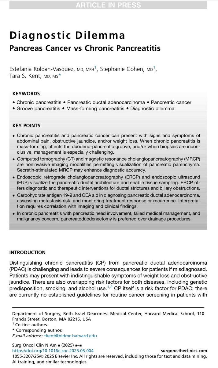 StephCohenMD's tweet image. I’m so thankful to have been able to write this piece about the challenges and pearls of differentiating Pancreatic Cancer from Chronic Pancreatitis with @ERoldanVasquez and Dr. Kent!!