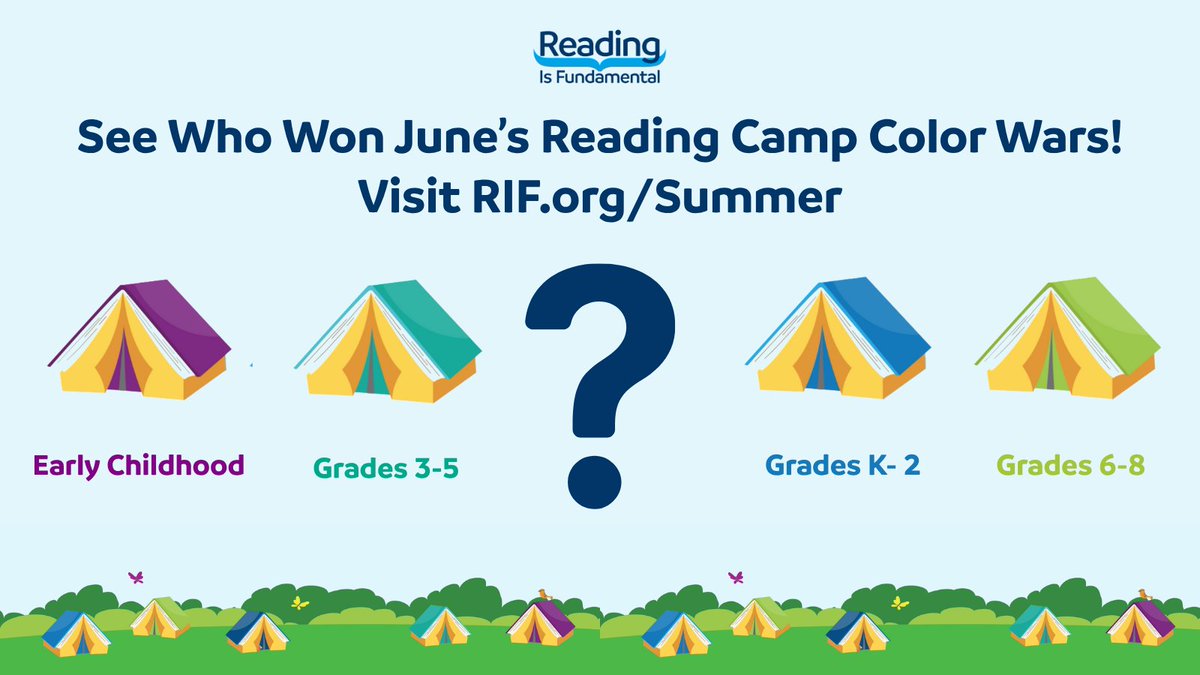 RIFWEB's tweet image. Each month #CampRIF is tallying which age-group visited their cabin the most for books and resources. Can you guess who had the most in June?!
⛺ Early Childhood
⛺ Grades K-2
⛺ Grades 3-5
⛺ Grades 6-8
It's summer, let's have fun reading! ☀️ Visit RIF.org/Summer!