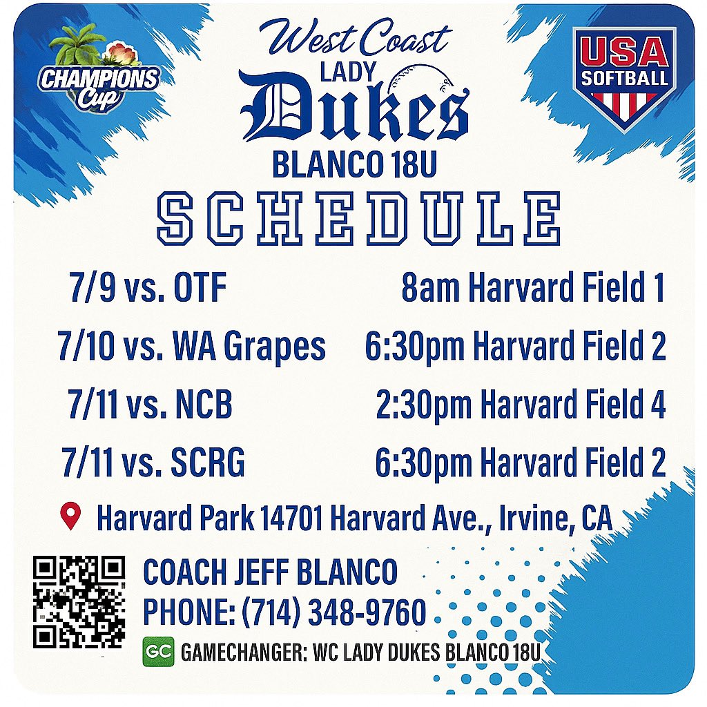 Here is our schedule for Champions Cup in Irvine.  <a href="/ChicoStateSB/">Chico State Softball</a> <a href="/UCSDsoftball/">UC San Diego Softball</a> <a href="/CalPolySoftball/">Cal Poly Softball</a> <a href="/CSUNSoftball/">CSUN Softball</a> <a href="/AztecSoftball/">San Diego State Softball</a> <a href="/ENMUSoftball/">ENMU Softball</a> <a href="/RedlandsSftball/">University of Redlands SB</a> <a href="/Pace_Softball/">Pace Softball</a> <a href="/Humboldt_SB/">Cal Poly Humboldt Softball</a> @whittiersoft <a href="/SCCLadyComets/">SCCSoftball</a>