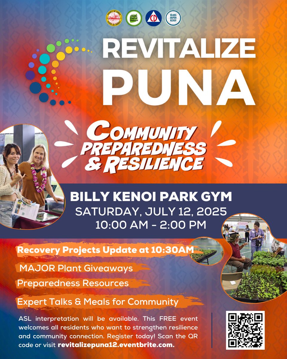 Hawaii_EMA's tweet image. Join us on July 12 for Revitalize Puna - a FREE community event focused on resilience, preparedness, and connection at Billy Kenoi Park!