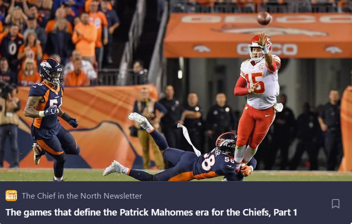 I’m writing about the games that have defined the Patrick Mahomes era for the Chiefs. 

In Part 1, we look at first signs, the climb to the mountaintop, and the struggle to stay there all the way to something called “13 seconds.”

🔗- mnchiefsfan.substack.com/p/the-games-th…