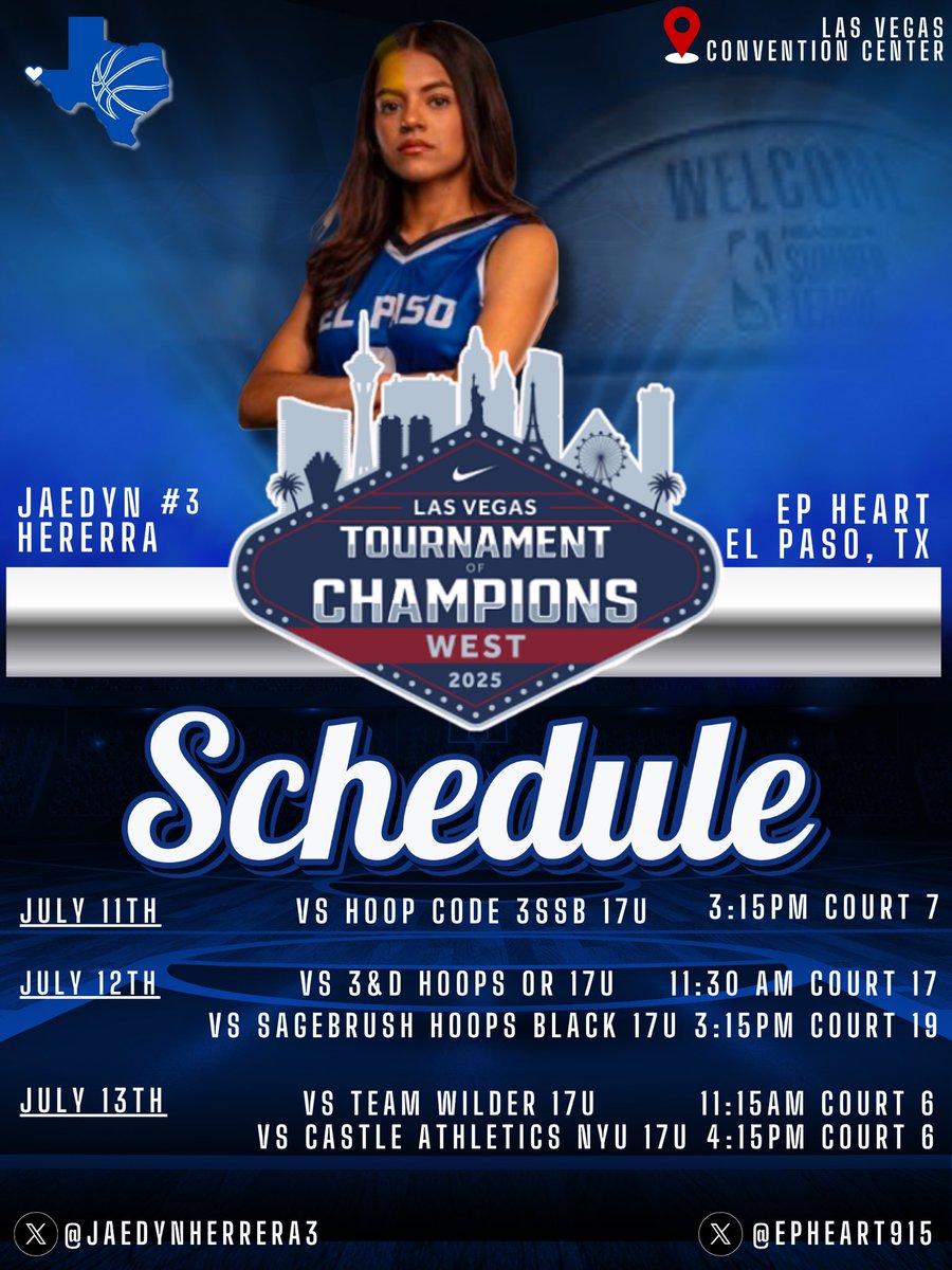 jae (@jaedynherrera3) on Twitter photo My team and I will be attending the Las Vegas <a href="/niketoc/">Nike Tournament of Champions</a> come check us out!💙
<a href="/EPHeart915/">El Paso Heart</a> <a href="/915CoachMarco/">Marco</a> <a href="/HeartDriven_PT/">HeartDriven_PT</a> <a href="/blazerhoops_AHS/">Americas Girls Basketball</a> My team and I will be attending the Las Vegas <a href="/niketoc/">Nike Tournament of Champions</a> come check us out!💙
<a href="/EPHeart915/">El Paso Heart</a> <a href="/915CoachMarco/">Marco</a> <a href="/HeartDriven_PT/">HeartDriven_PT</a> <a href="/blazerhoops_AHS/">Americas Girls Basketball</a>