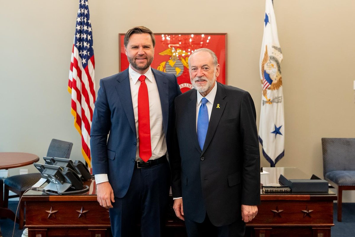 Gov. Mike Huckabee (@govmikehuckabee) on Twitter photo Enjoyed visiting with our great <a href="/VP/">Vice President JD Vance</a> today about Israel & opportunities to see real peace initiatives due to leadership of <a href="/realDonaldTrump/">Donald J. Trump</a> <a href="/POTUS/">President Donald J. Trump</a> Enjoyed visiting with our great <a href="/VP/">Vice President JD Vance</a> today about Israel & opportunities to see real peace initiatives due to leadership of <a href="/realDonaldTrump/">Donald J. Trump</a> <a href="/POTUS/">President Donald J. Trump</a>