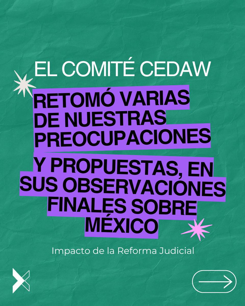 EquisJusticia's tweet image. Desde #EQUIS celebramos que el Comité #CEDAW (@CedawUn) retomó algunas de nuestras propuestas en sus observaciones a 🇲🇽, entre ellas las relacionadas con la #ReformaJudicial. Llamamos al Estado mexicano a aceptar y cumplir con las recomendaciones.
Consulta nuestros aportes,…