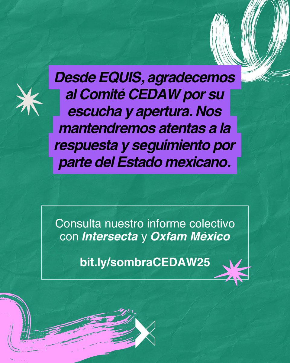 EquisJusticia's tweet image. Desde #EQUIS celebramos que el Comité #CEDAW (@CedawUn) retomó algunas de nuestras propuestas en sus observaciones a 🇲🇽, entre ellas las relacionadas con la #ReformaJudicial. Llamamos al Estado mexicano a aceptar y cumplir con las recomendaciones.
Consulta nuestros aportes,…